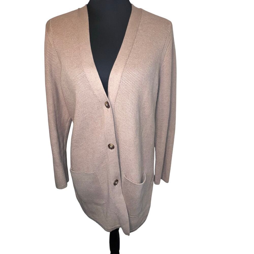 J.Jill women’s LP,waffle ribbed knit button front shawl collar pocket cardigan ￼